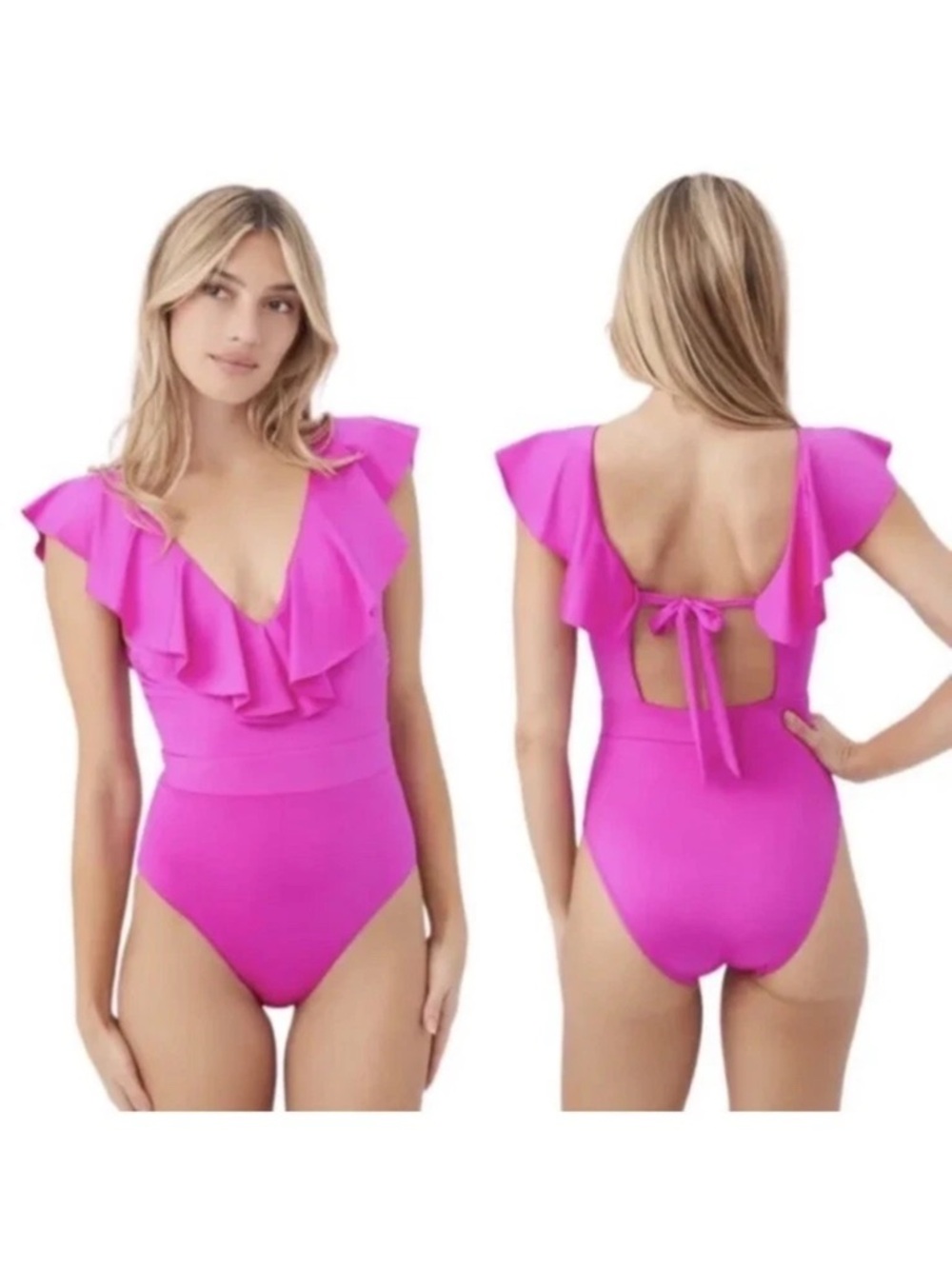 Trina Turk Bright Pink Raffle  Palm Trees One-Piece Swimsuit Size 6 NWT